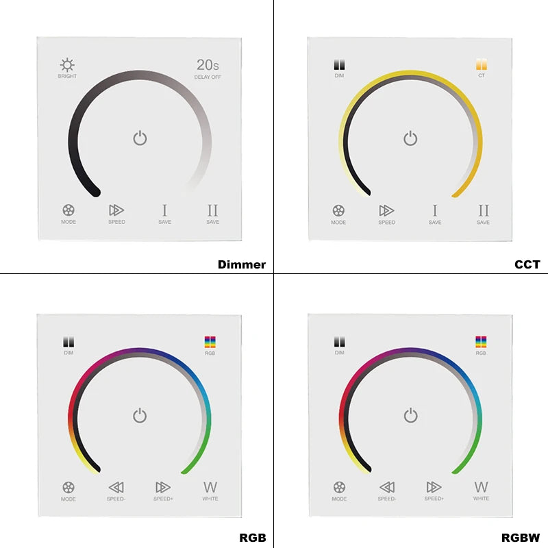 Touch Panel Controller DC12V 24V Single Color CCT RGB RGBW LED Strip Light Glass Panel Dimmer Wall Mounted Switch Tape Lights