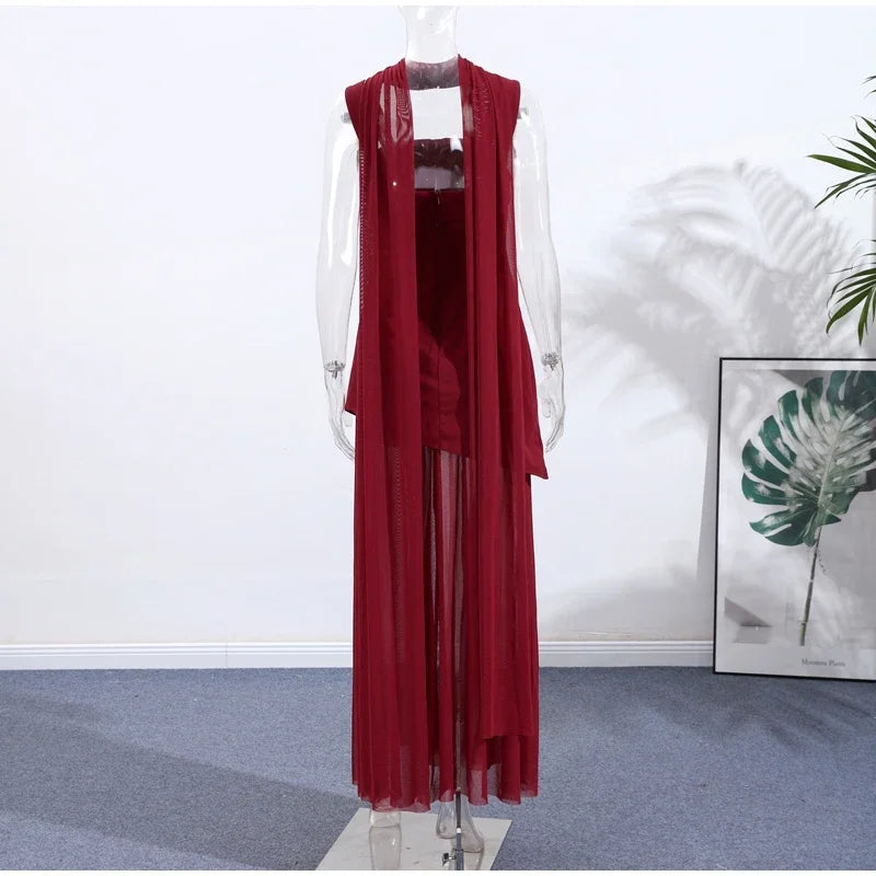 Boho Chic Elegant Mesh Patchwork Sling Dress Sexy Loose Sleeveless Split Scarf Long Dress Female 2026 New Party Evening Dresses