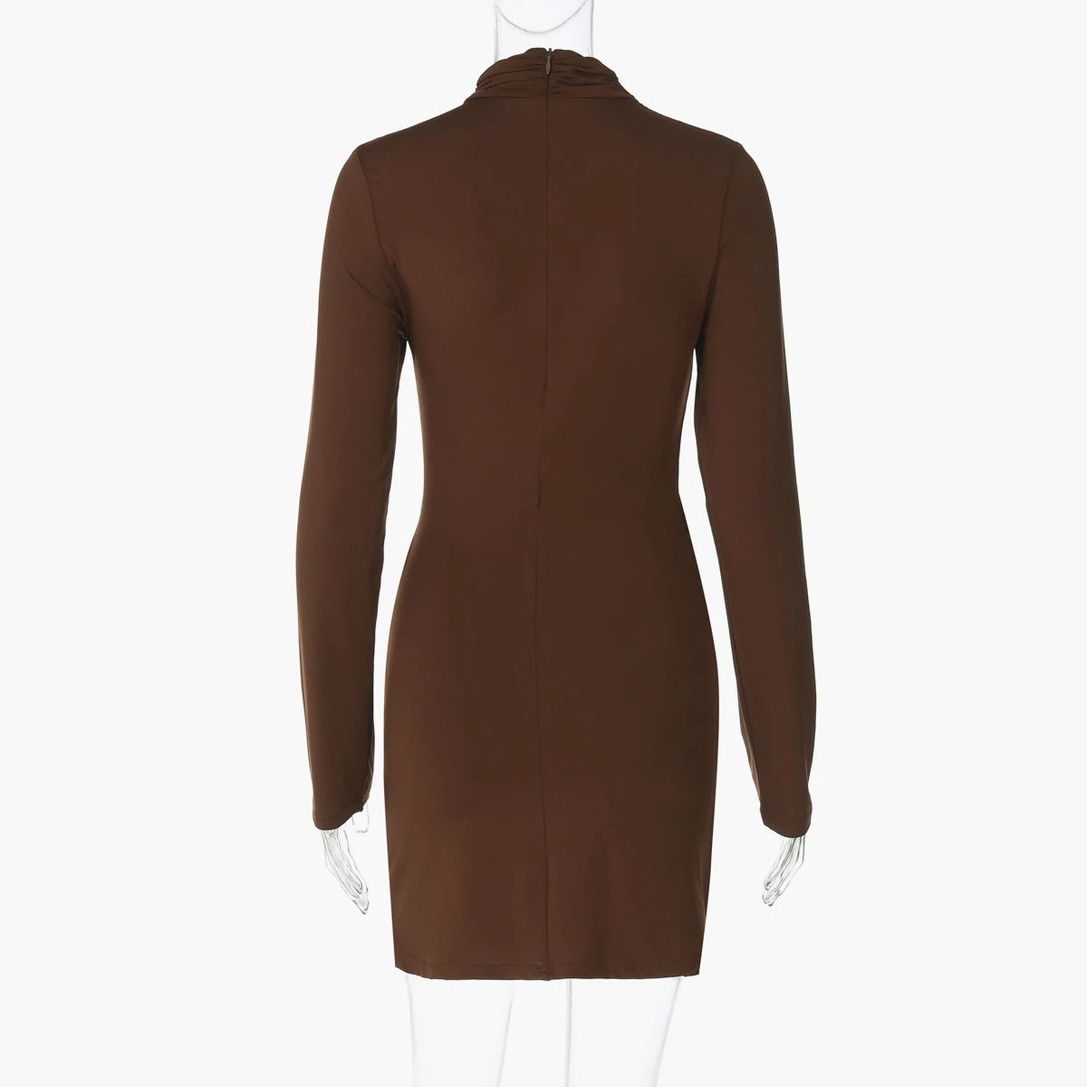 Hugcitar Women Elegant Turleneck Long Sleeve Ruched Sexy Bodycon Mini Dress Autumn Women Clothes Streetwear Party Festival