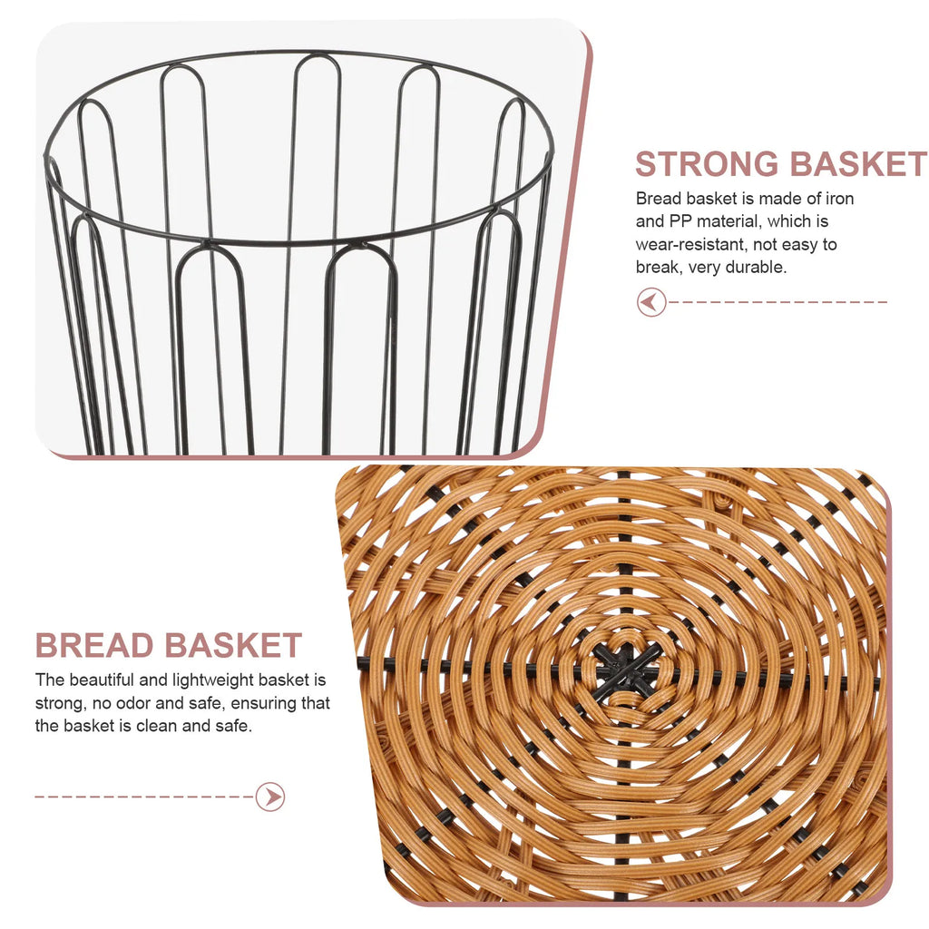Bread Storage Basket Iron Frame Woven Rustic Hollow Bread Basket for Kitchen Countertop Serving Fruit Snacks Storage