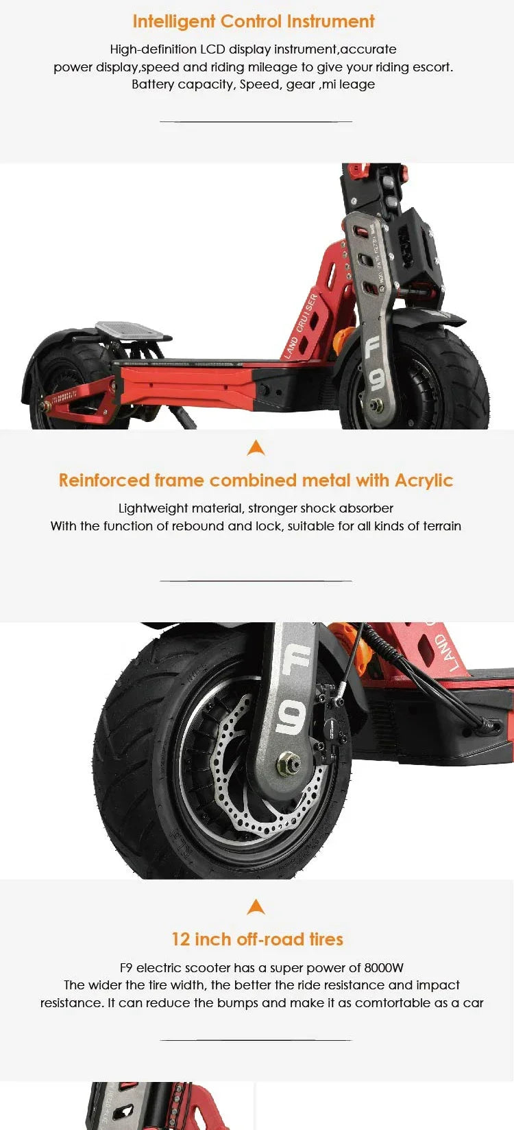 F9 Electric Scooter HEZZO 60V 8000W 40AH Dual Motor Lithium Battery 100km/h 12-inch Fat Tire Electric Scooter