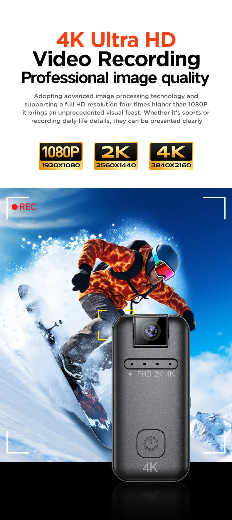 Full HD 4K Micro camera  portable recording equipment for riding motorcycles, bicycles, police law enforcement recorders, extrem