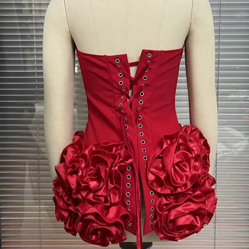 3D Flower Strapless Dresses Women Sexy Backless Sleeveless Tube Mini Dress 2026 Summer New Lady Elegant Bandage A-line Vestidos