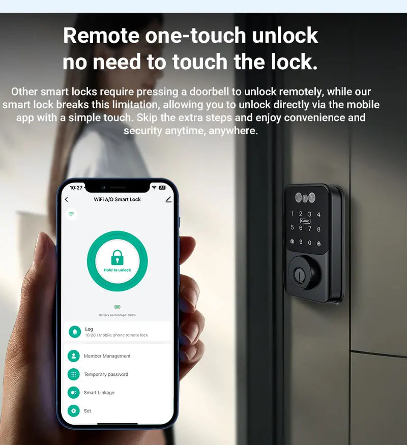 Tuya BLE Digital Electronic Smart Deadbolt Fingerprint Door Lock Password Card Key Unlock Keyless Entry For Smart Home