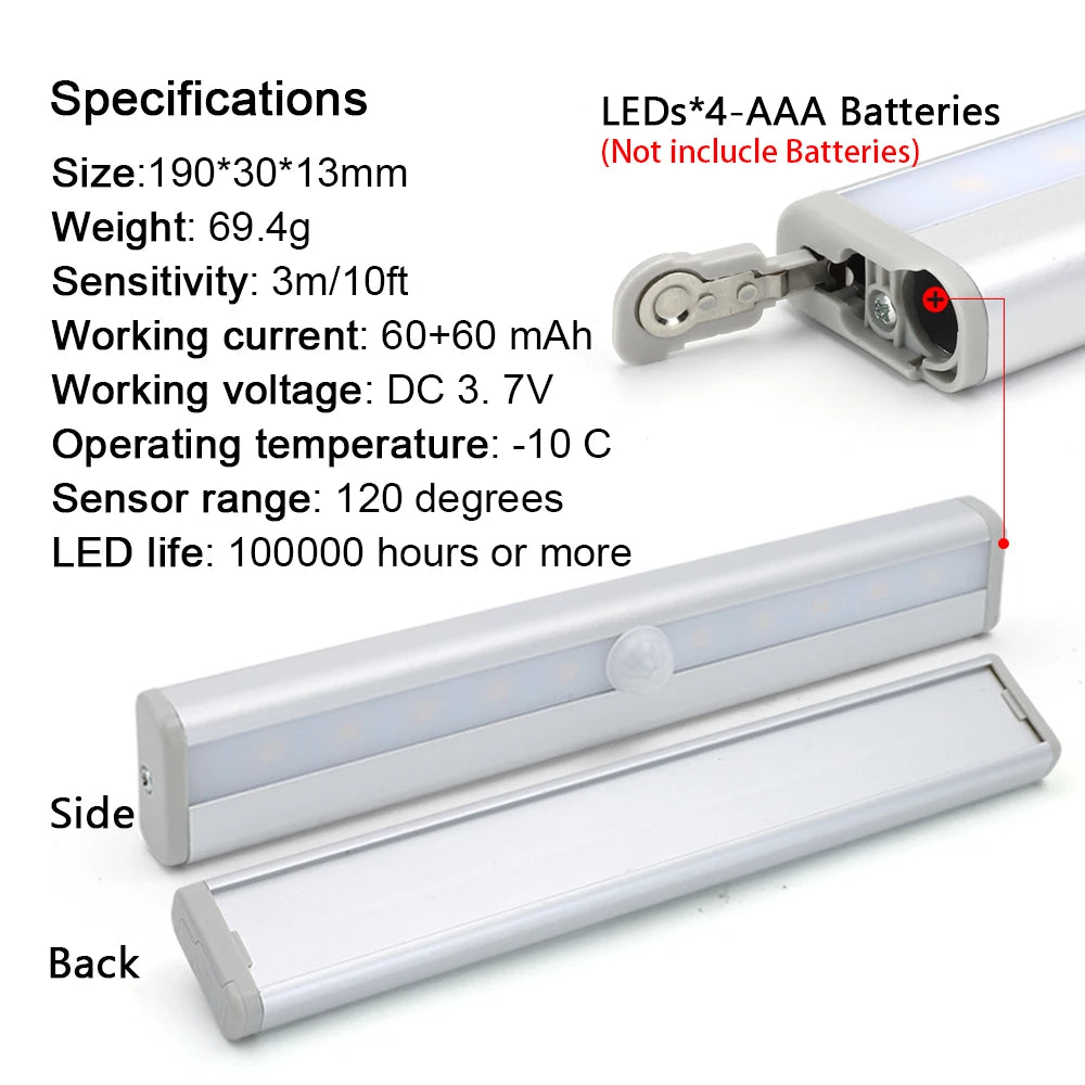 Ultra-thin LED Under Cabinet Lights PIR Motion Sensor Wireless LED Night Lights Bedroom Aluminum Kitchen Lamp Wardrobe Light