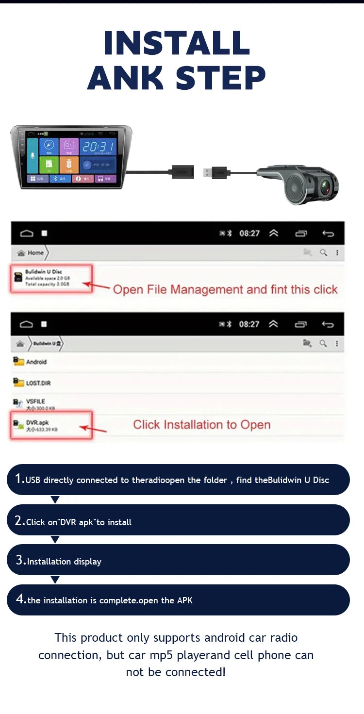 HD 1080 PDash Cam Car USB ADAS DVR Dual-lens Camera Video Special for Android Multimedia Player Front Recorder Reverse Vision