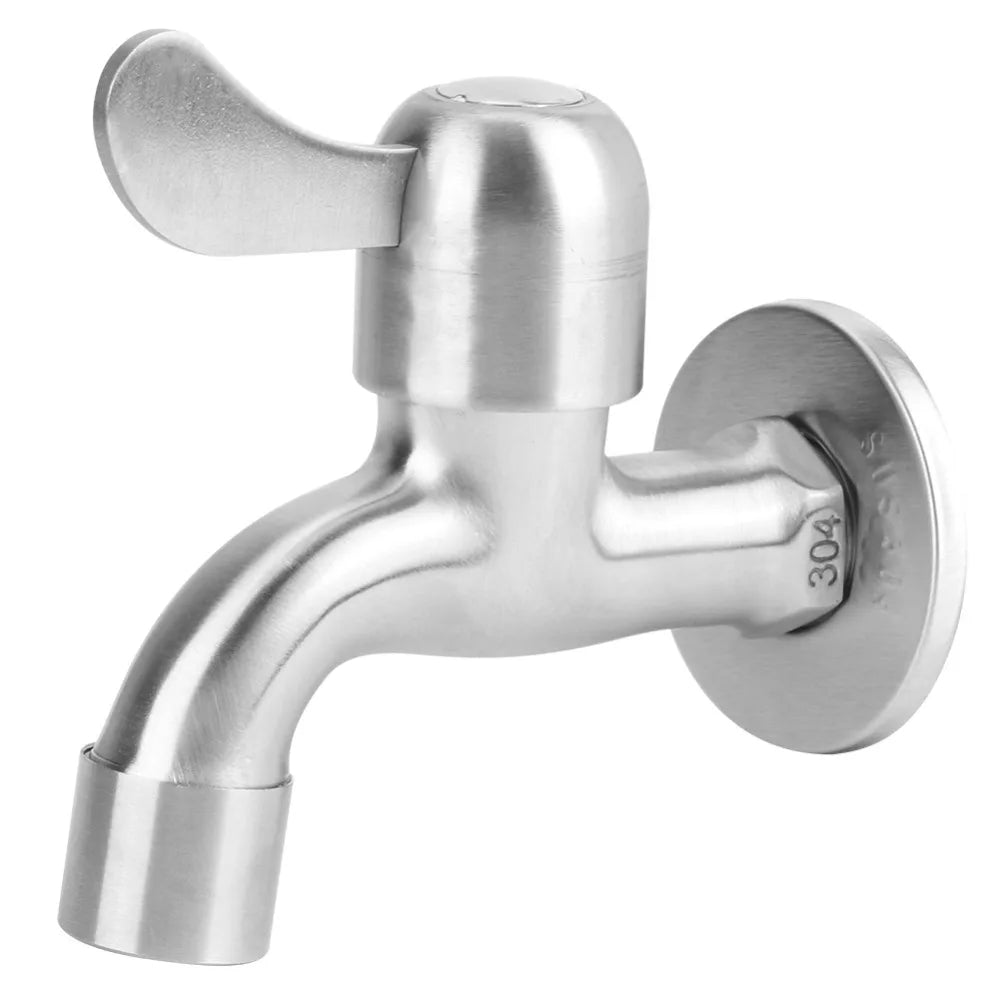 304 Stainless Steel Faucet G1/2 Inch Thread Single Lever Faucet Tap with Bubbler and Valve Wall Mounted Water Tap Garden