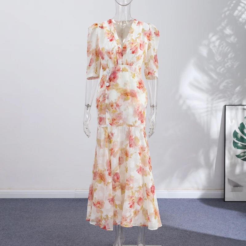 Printed Women's Dress Half Sleeve Round Neck Long Dress Tassel Hem Dress Daily Fashion Outfit Suitable for Date Party 2026