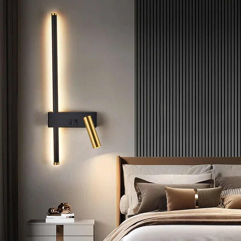 Reading and switching simple wall lamp bedroom bedside lamp Nordic 2023 master bedroom line background wall lamp