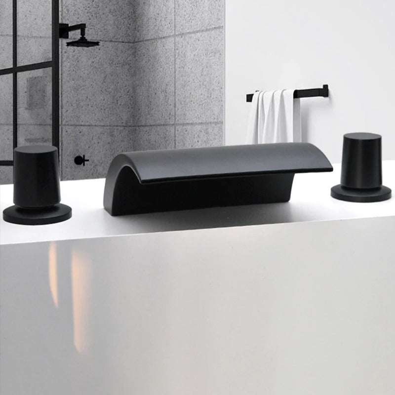 3PCS Bathroom Bathtub Faucet Basin Faucet Deck Mounted  Spa Tub Mixer Tap Cold Hot Mixer Waterfall  Matte Black or Gold Color