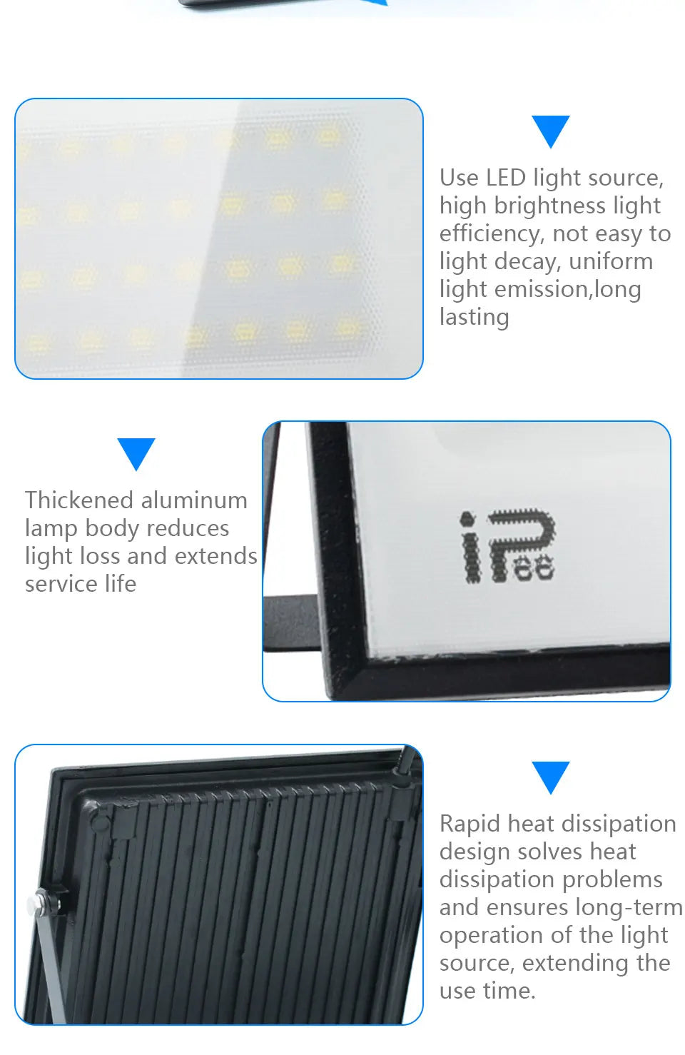 200W LED Flood Light 20W 30W 50W 70W 100W 150W 300WHigh Bright IP66 Waterproof Outdoor Lighting LED Spotlight Garden Floodlights