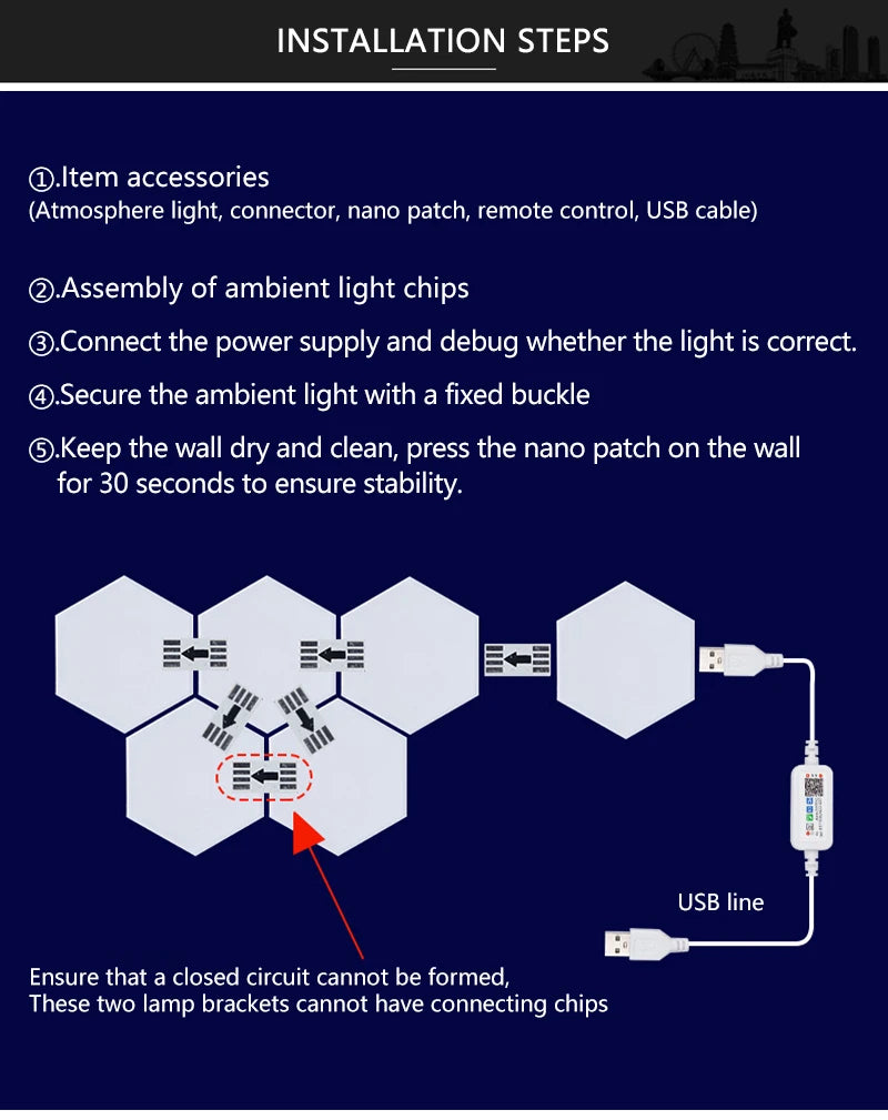 RGB Smart Quantum Lamp Tuya App Remote Control Touch Background Wall Bedroom DIY Decoration Wall Lamp Esports Atmosphere Light