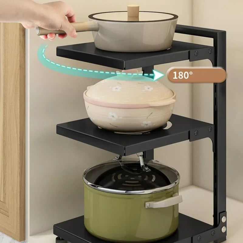 Kitchen Storage Rack Adjustable Plates and Pots Carbon Steel Storage Rack Free Layered Snap-on Floor Pot Rack Kitchen Storage