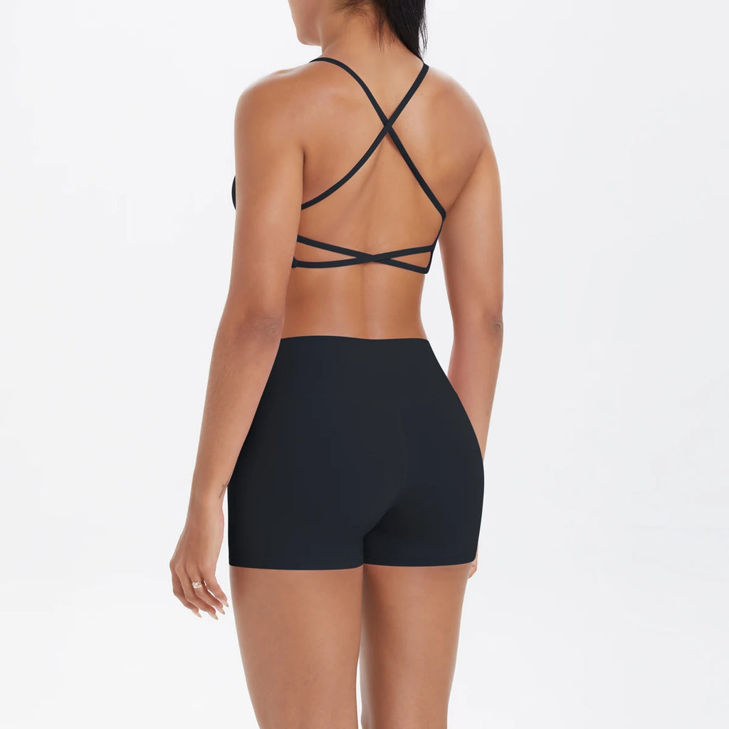 New Cross Backless Yoga Bra And Fitness Shorts Gym Yoga Set Woman’s Summer Running Sports Quick-Dry Women Gym Clothing Yoga Suit