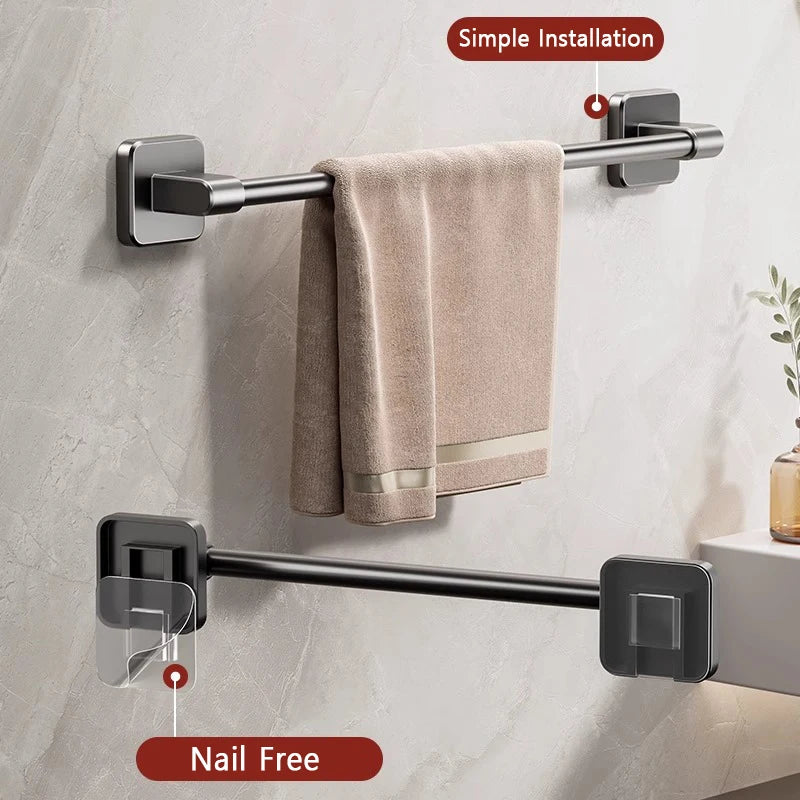 30/40/50/60cm Towel Bar Bathroom Nail-free Towel Rack Grey White Wall Mounted Bath Towel Rack Kitchen Pot Cover Rack Shoe Racks
