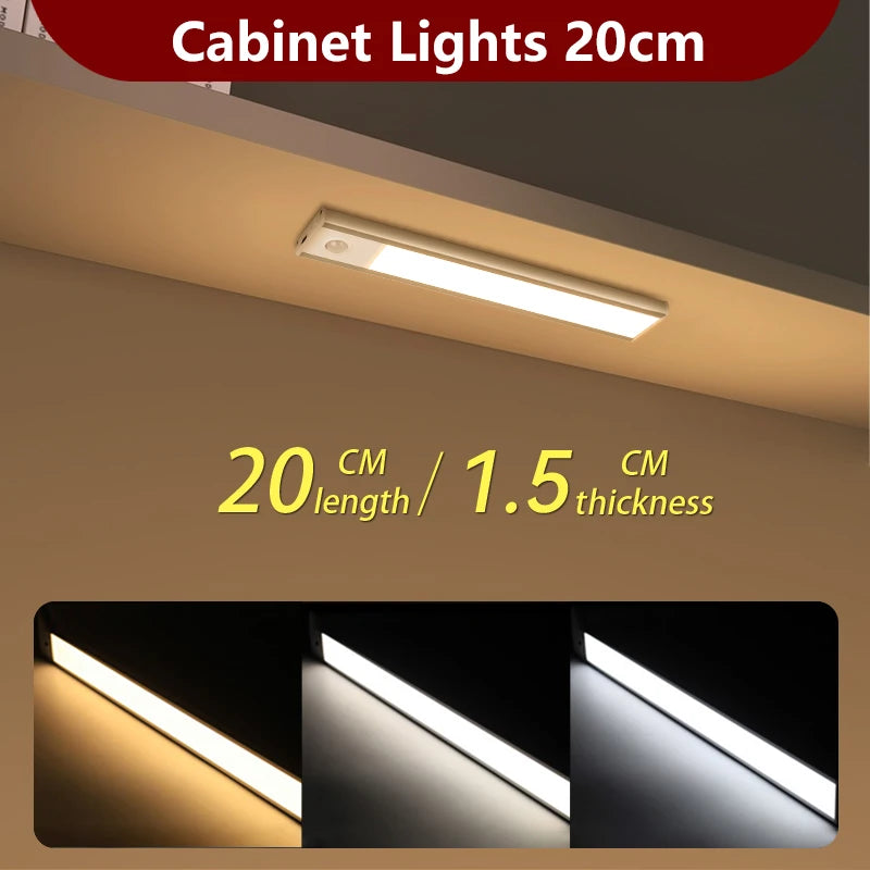 Night Light Under Cabinet Lights Ultra Thin LED Light Motion Sensor Wireless Rechargeable 3 Color For Kitchen Bedroom Lighting
