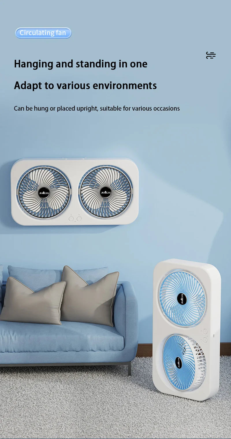 Double Head Fan Air Circulation Fan Dormitory Home Silent Charging Desktop Wall Mounted Super Strong Small Electric Fan
