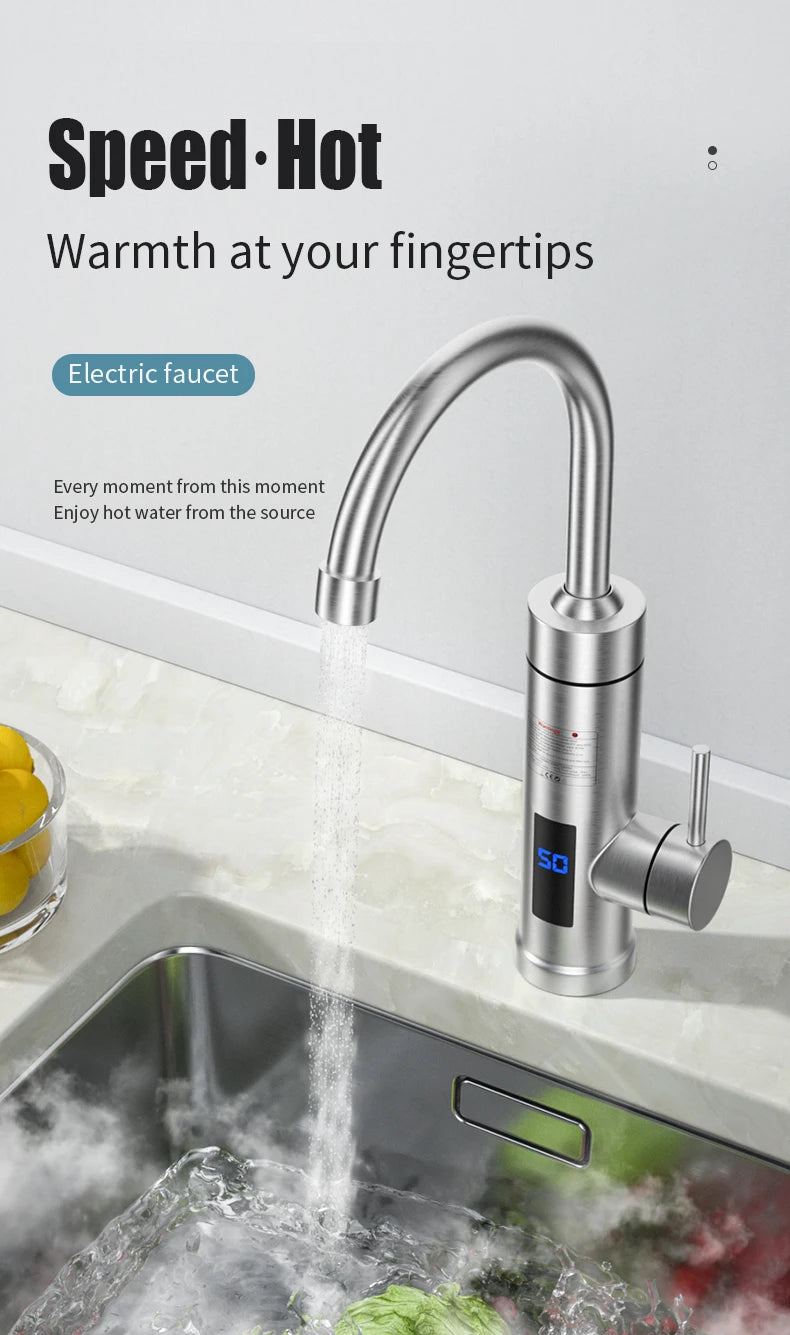 Electric Water Heater Faucet Instant Hot Water Faucet Heating Stainless Steel Kitchen Faucets Hot Cold Two Function Water Taps