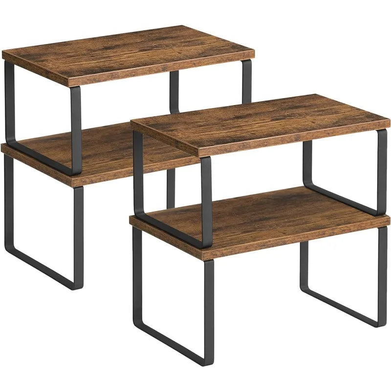 Space-Saving Countertop Organizer Kitchen Office Closet Stackable Closet Organizer Extendable Storage Rack Spice Rack  Set of 2