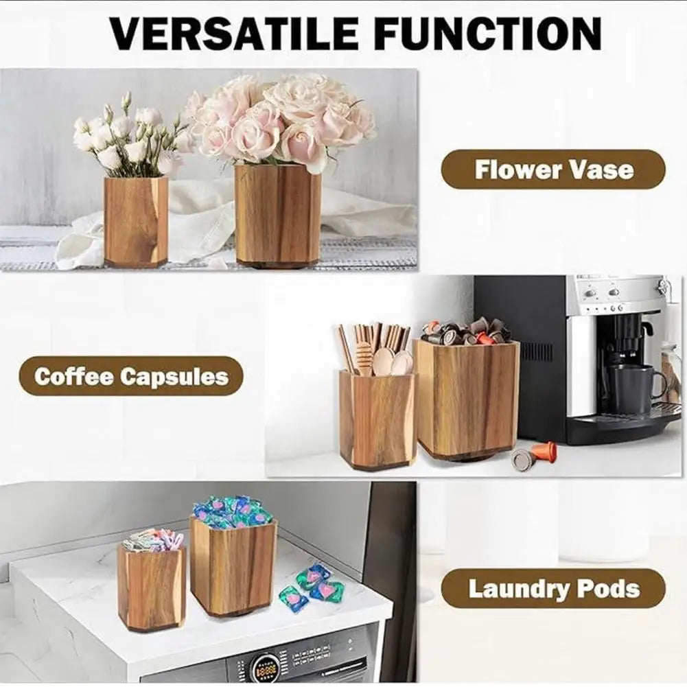 Kitchen Utensil Organizer Wooden Utensil Holder Wood Utensil Holder Rotating Countertop Organizer with Non-slip for Spatulas