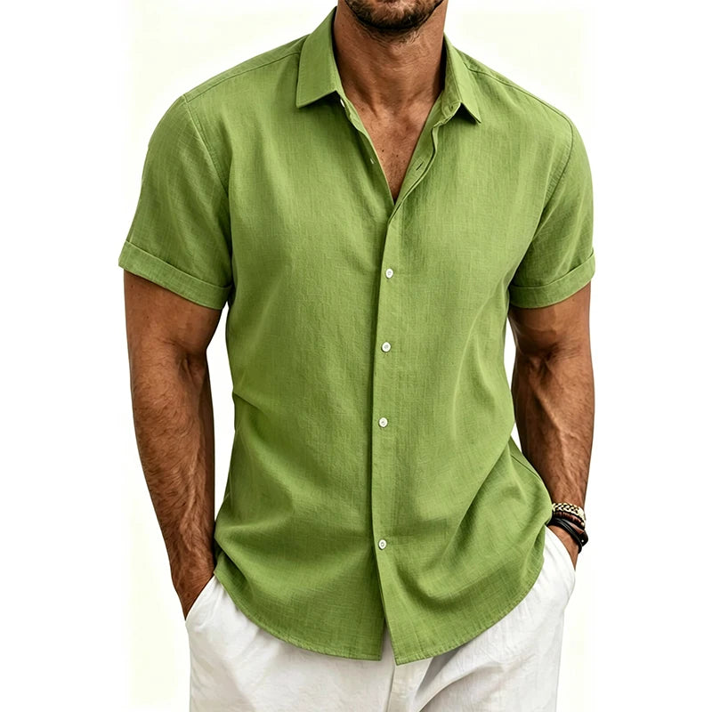 2026 Cotton Linen Shirts for Men Casual Shirts Lightweight Short Sleeve Henley Beach Shirts Fashion Hawaiian T Shirts for Men