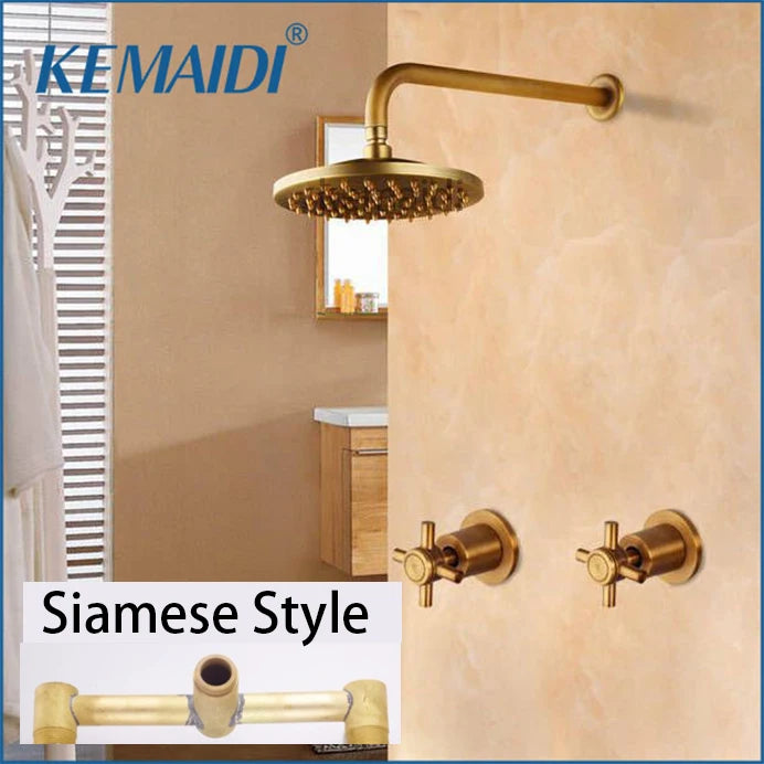 KEMAIDI Antique Brass/Black Bathtub Basin Shower Mixer Tap  Bathroom Sink Mixer Tap Faucet 3 Pcs Shower Faucet Dual Handle Mixer