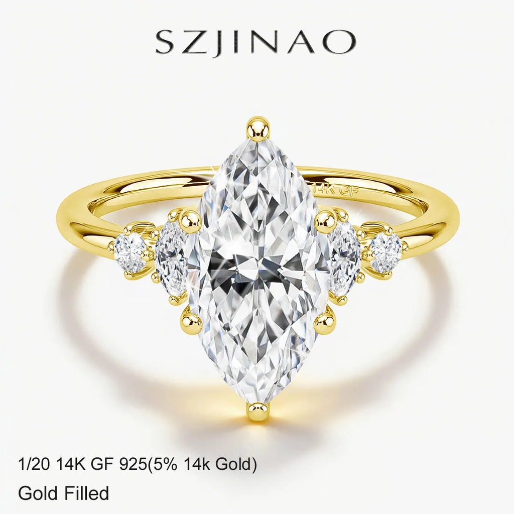 GRA Certified 2CT Marquise Cut Moissanite Ring Solid 14K Gold Filled Non Tarnish Diamond Wedding Rings for Women High Quality