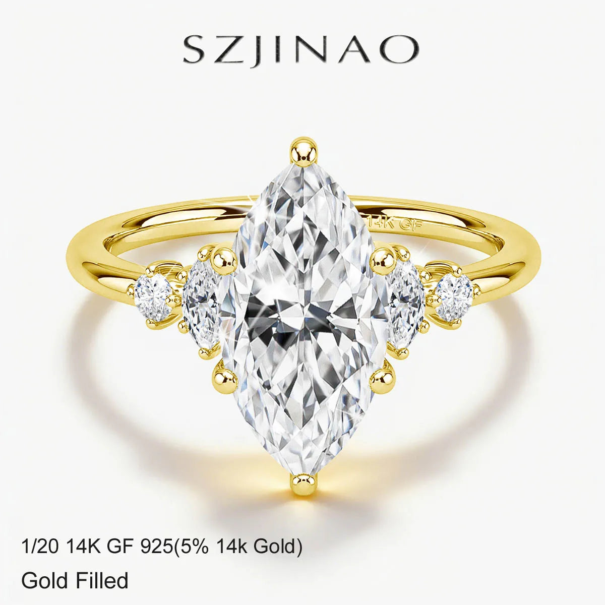 GRA Certified 2CT Marquise Cut Moissanite Ring Solid 14K Gold Filled Non Tarnish Diamond Wedding Rings for Women High Quality