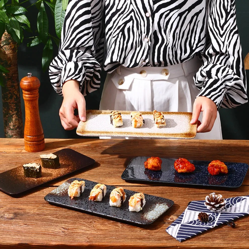 Kitchen Accessories Ceramic Japanese Style Sushi Plate Exquisite Fashionable Dinner Plates Elegant Rectangle Flat Plates Home