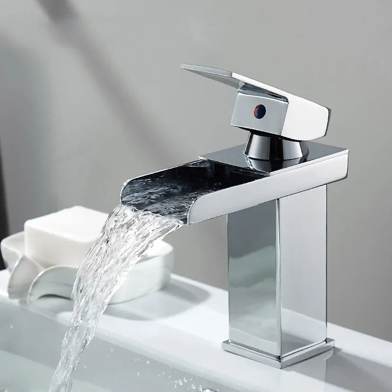 Waterfall Wide Mouth Stainless Steel Faucet Hot and Cold Above Counter Basin Wash Basin Home Bathroom Basin Faucet