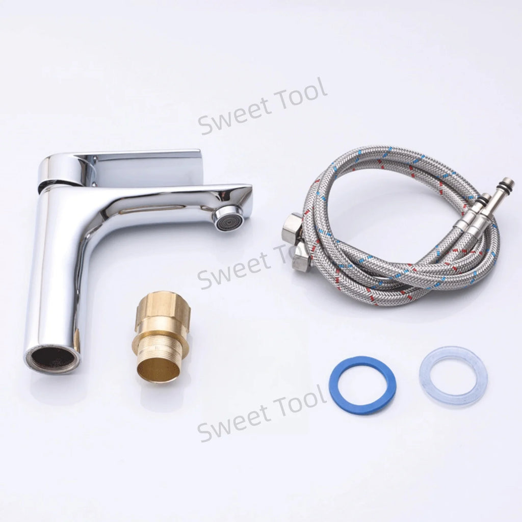 Chrome Bathroom Faucet Wash Basin Mixer Tap Hot & Cold Deck Mounted Water Tap Single Handle Single Hole for Household Kitchen