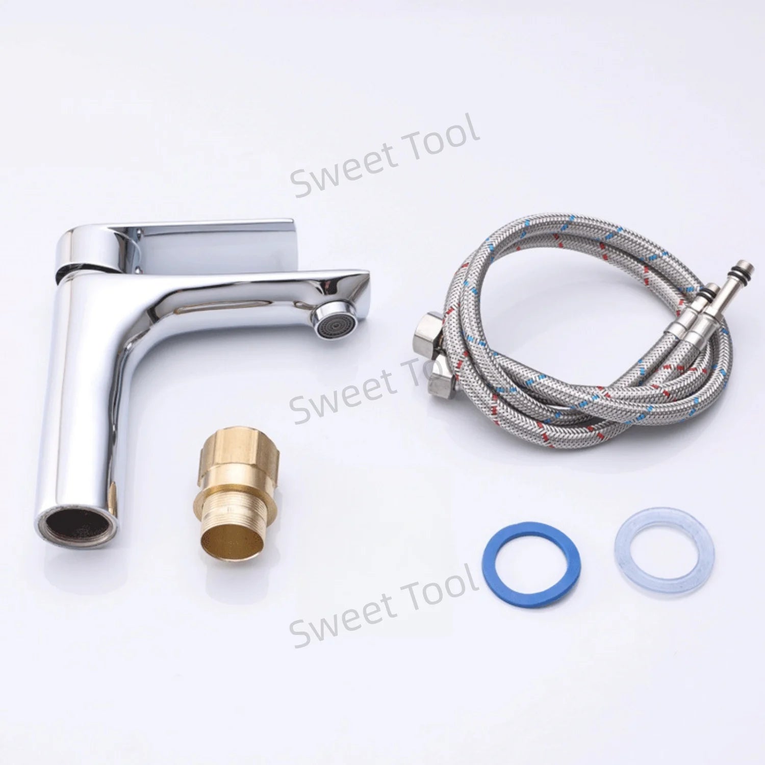 Chrome Bathroom Faucet Wash Basin Mixer Tap Hot & Cold Deck Mounted Water Tap Single Handle Single Hole for Household Kitchen