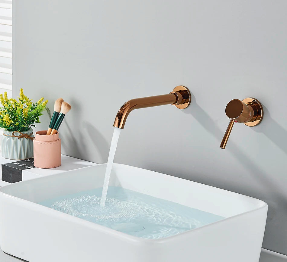Brushed Gold/Black Basin Faucet Concealed Wall Mounted For Bathroom Faucets Bath Basin Sink Tap Bathtub Hot And Cold Water Mixer