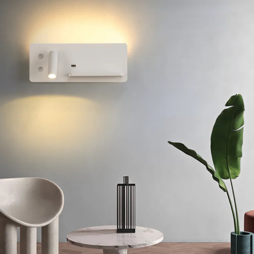 Multi functional wall lamp with switch, USB interface, LED mobile phone wireless charger, reading wall lamp, bedroom night light