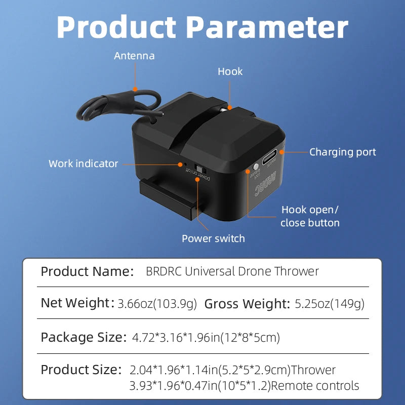 BRDRC Airdrop System for DJI Mini 4K/Mini 4 Pro/Air 3/Mini 3 Pro/Mavic 3/Mavic Pro Drone Thrower Fishing Life Rescue Send Gift