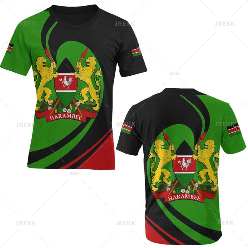 3D Kenya National IndependenceDay Printed T Shirt The Republic-of Kenya Emblem Falg Graphic Short Sleeves Vintage Tee Shirts Top