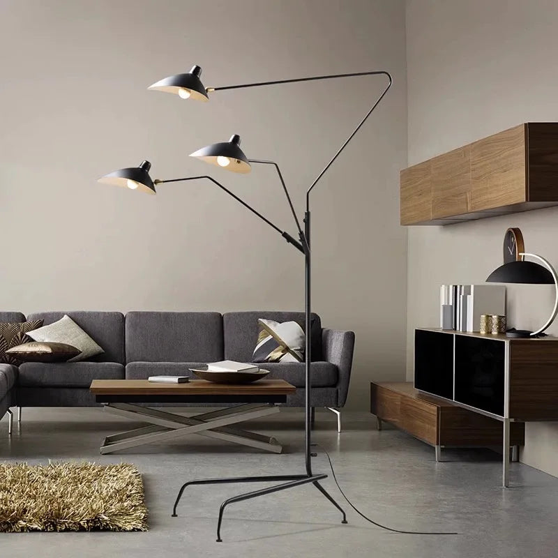 Modern 1/3 Heads LED Floor Lamp for Living Room Bedroom Study Office Lustre Black Standing Light with Flexible Adjustable Head