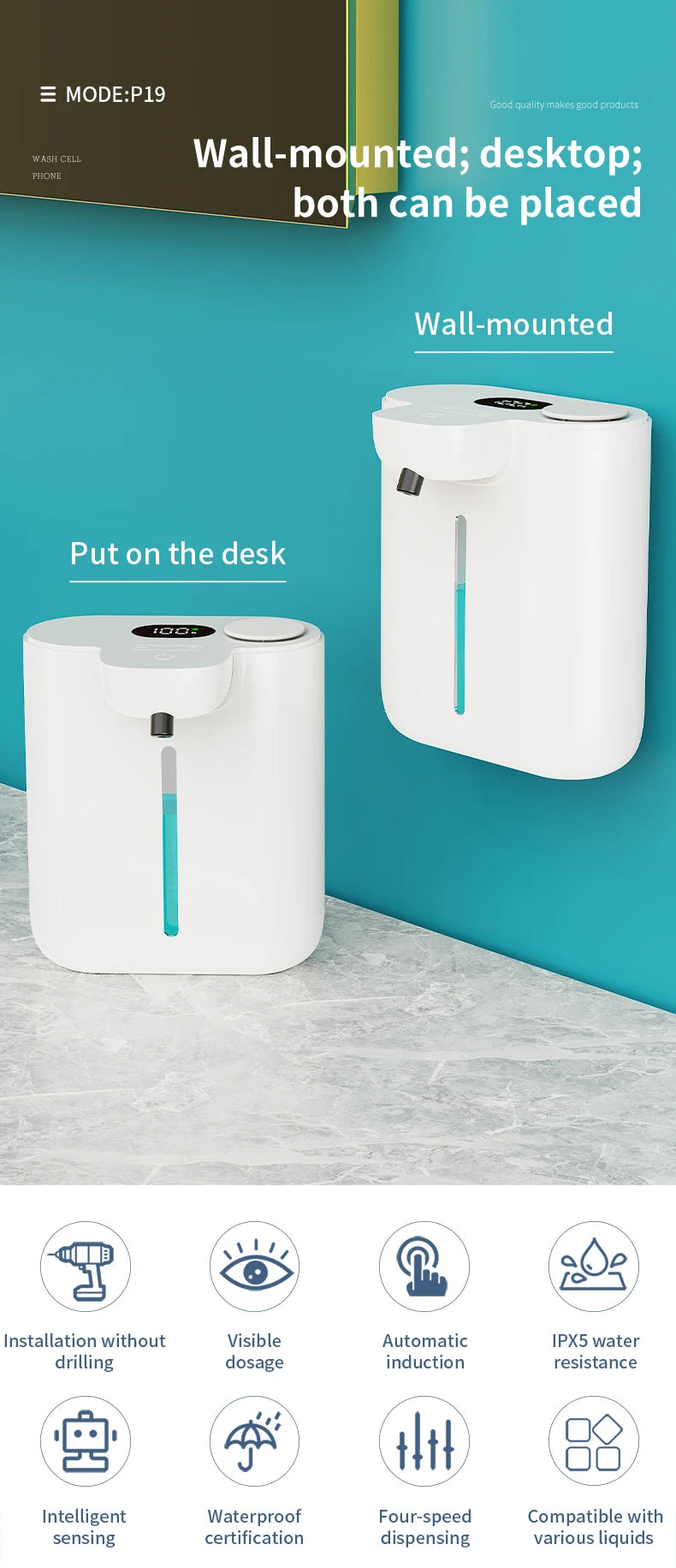 500ML Large Capacity HD Display 9-Gears Adjustable Foam/Liquid Control Automatic Sensor Soap Dispenser Portable Hand Wash Bottle