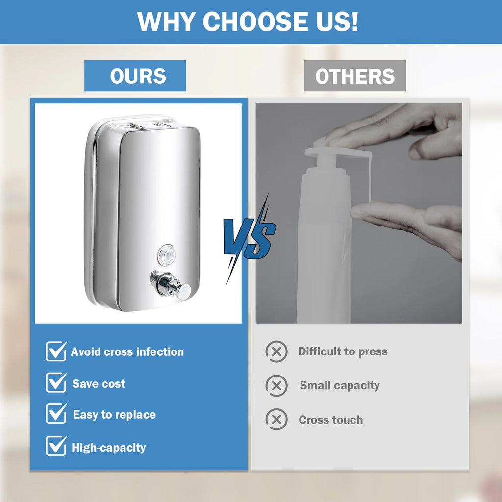 850ML/1050ML Stainless steel Wall Mount Soap Dispenser Bathroom Liquid Soap Detergent Shower Gel Storage Bottle Toilet Kitchen