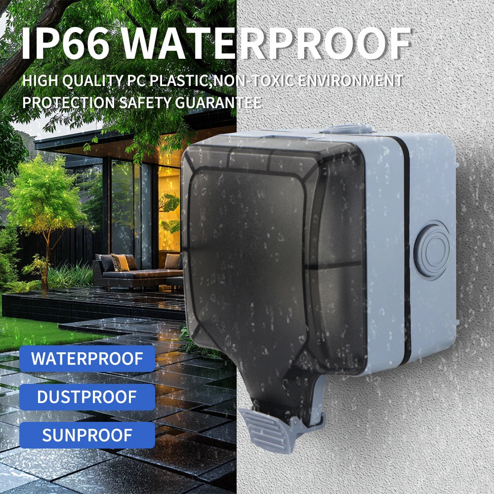 GTRIC Waterproof Outdoor Plug Electrical Sockets 250V AC IP66 DustProof Waterproof Socket With Switch Outside Master Plug