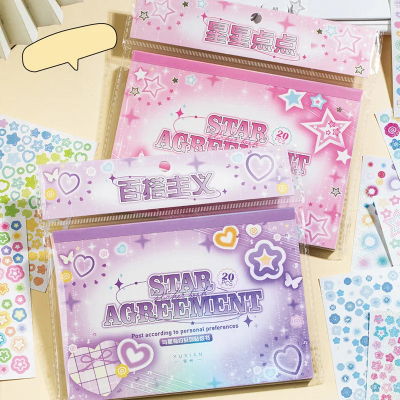 2 Types, 20 Sheets Per Pack, Star Date Series, Star Creative Sticker Book, Handbook, DIY Scrapbook, Picture Book C