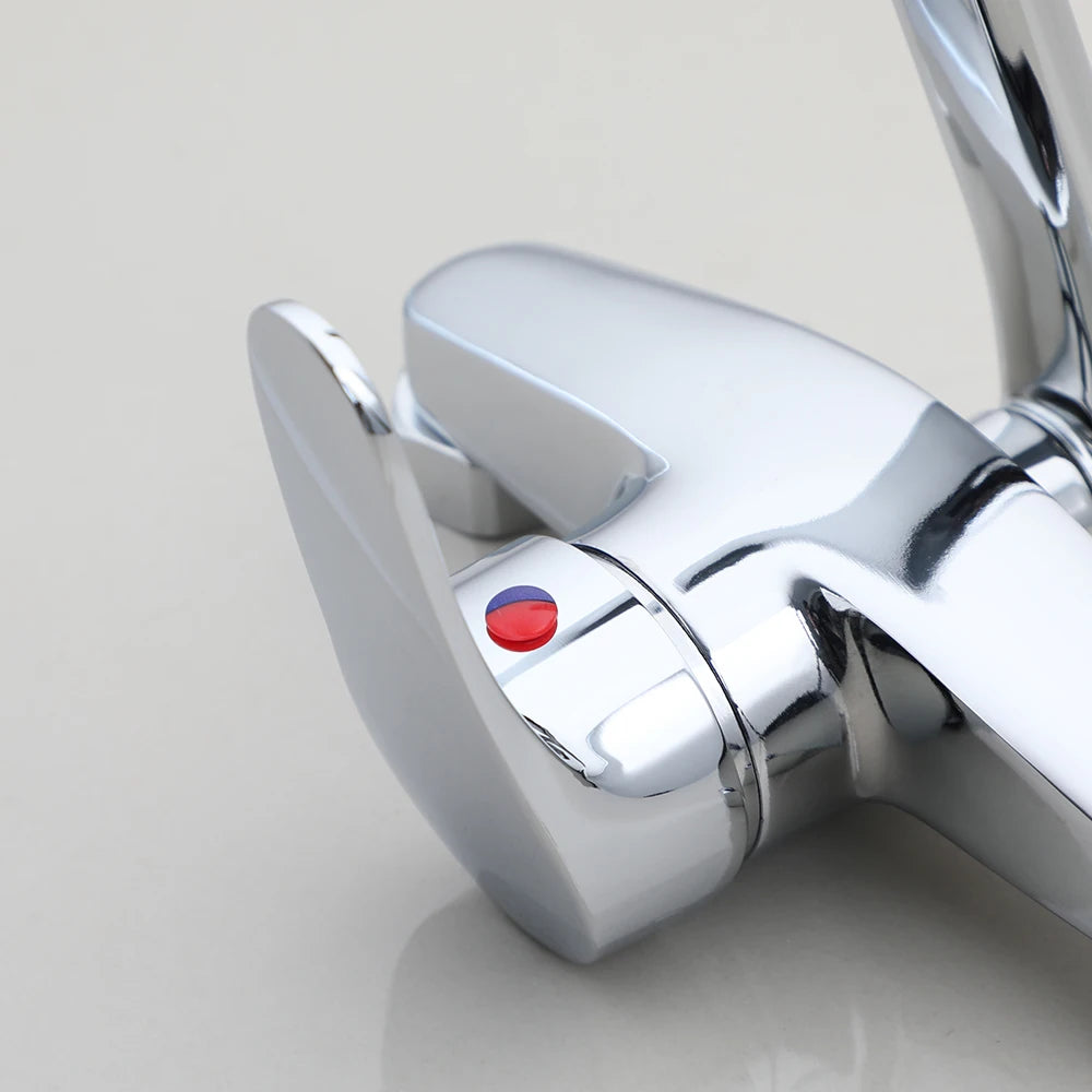 Monite Wall Mounted Bathtub Chrome Brass Bathroom Basin Mixer Faucet Sink Tap Hot & Cold Water Mixer Retail Laundry Faucet