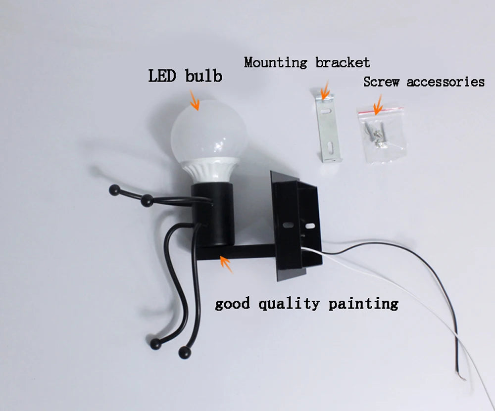 Modern LED  Wall Lamp Nordic Cartoon Doll Wall Lights  American Creative Metal Robot Sconce for Kids Baby Room Living Bedroom