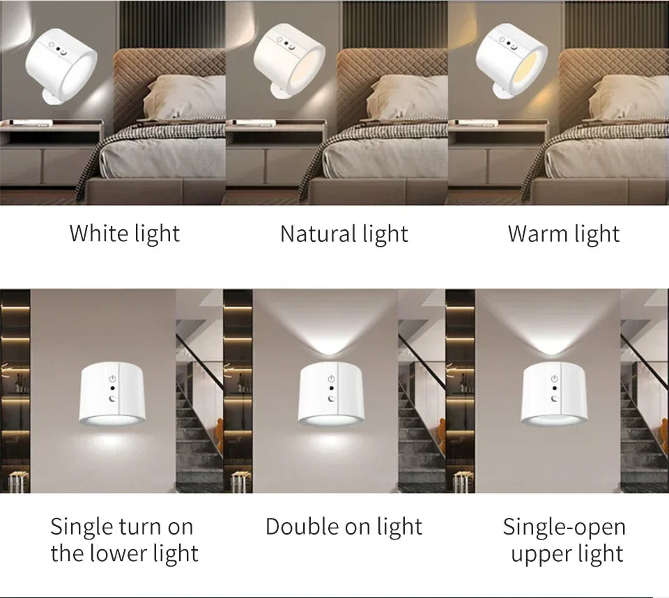 LED Magnetic Wall Light Up and Down Style Black White Rotatable Sleep Guard Bedroom Bedside Lamp Living Room Night Lighting