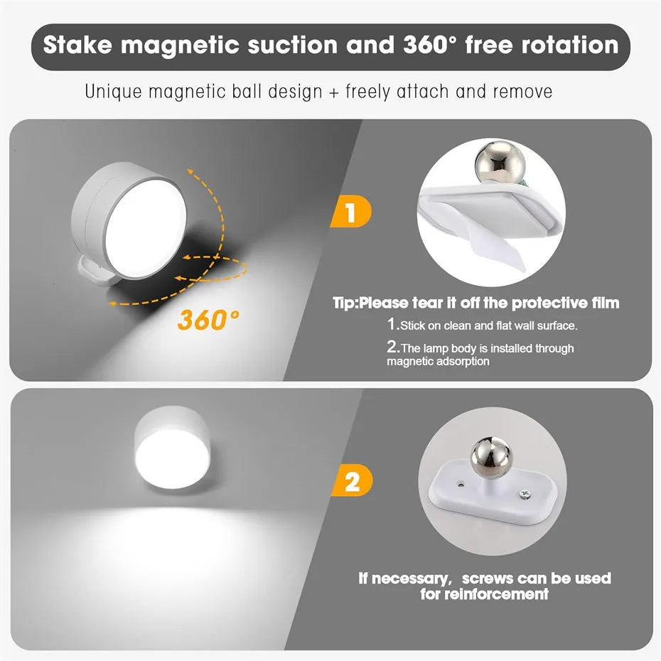 LED Wall Sconces light, 3 Brightness Levels 3 Color Modes Wall Lights Battery Operated 360° Rotatable Touch Control Wall lamp