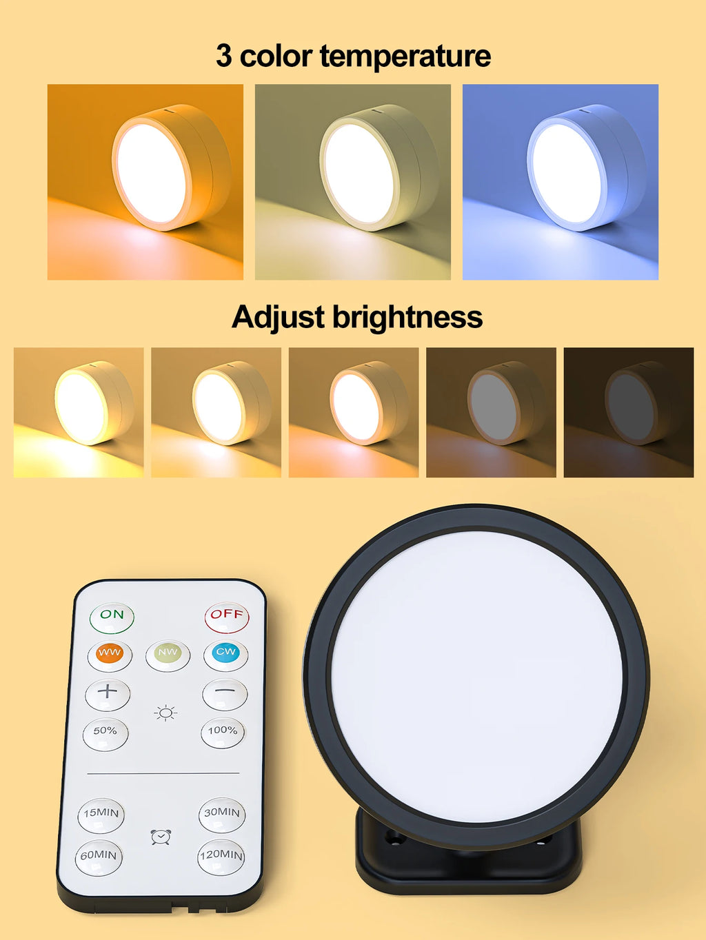 Modern Magnetic Wall Lights LED Wall Lamp 360° Rotation Wall Mounted Lights with Remote RGB Rechargeable Wall Sconce Room Decor