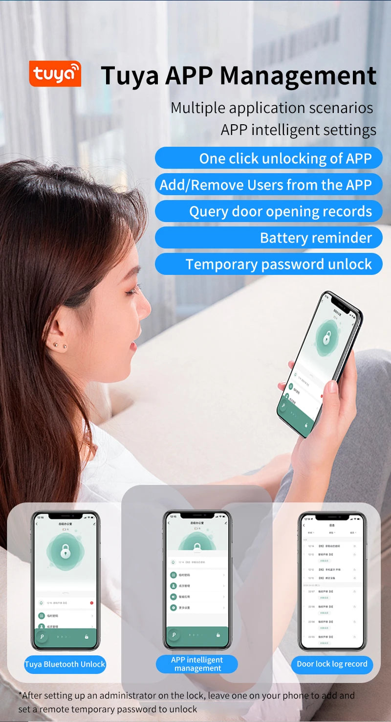 M5 Tuya BLE Fingerprint Door Lock Smart Digital Electronic Lock with Password/Key/IC Card(Optional)/ Smartlife/ Tuya APP Unlock