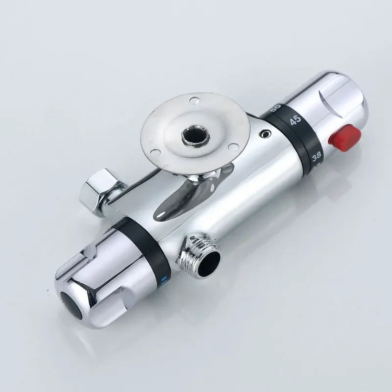 Chrome Brass Thermostatic Shower Faucet Mixer Valve Dual Handle Temperature Control Valve Bathroom Bathtub Tap Wall Mounted G1/2