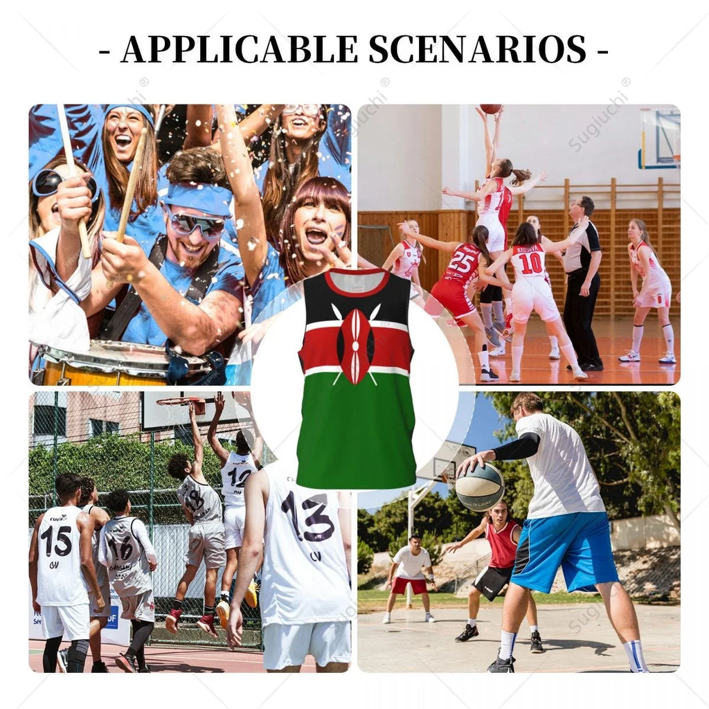 Kenya Flag Men Basketball Sports Running Fitness Multifunction Sleeveless tshirt Exclusive Custom Name Nunber