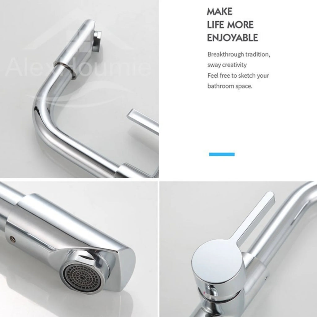 Bathroom Faucet with 360° Rotate Spout Deck Mounted Water Tap Chrome Single Hole Single Handel for Hot and Cold Water Mixer